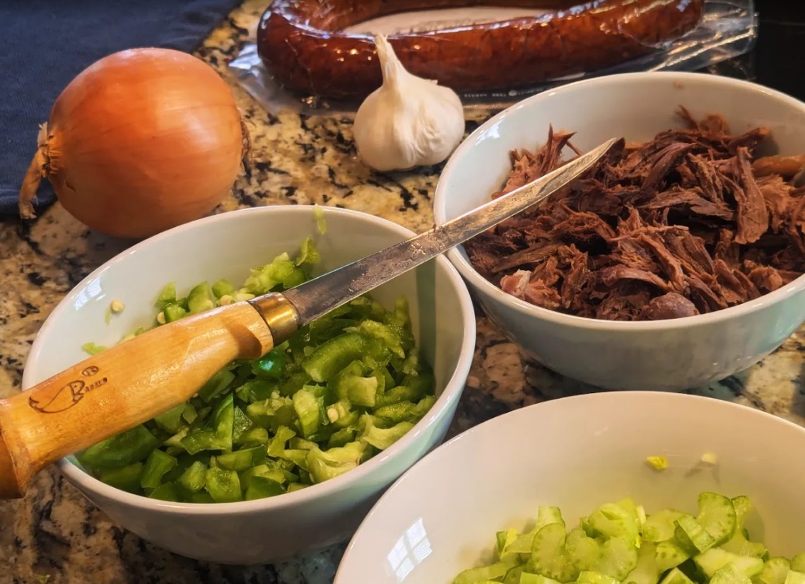 chopped fresh ingredients, ready for the chef to work his magic.
